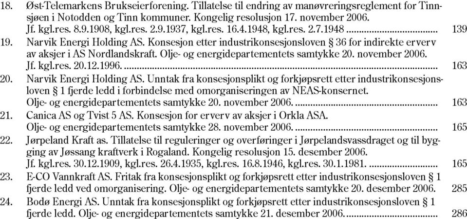 Olje- og energidepartementets samtykke 20. november 2006. Jf. kgl.res. 20.12.1996.... 20. Narvik Energi Holding AS.