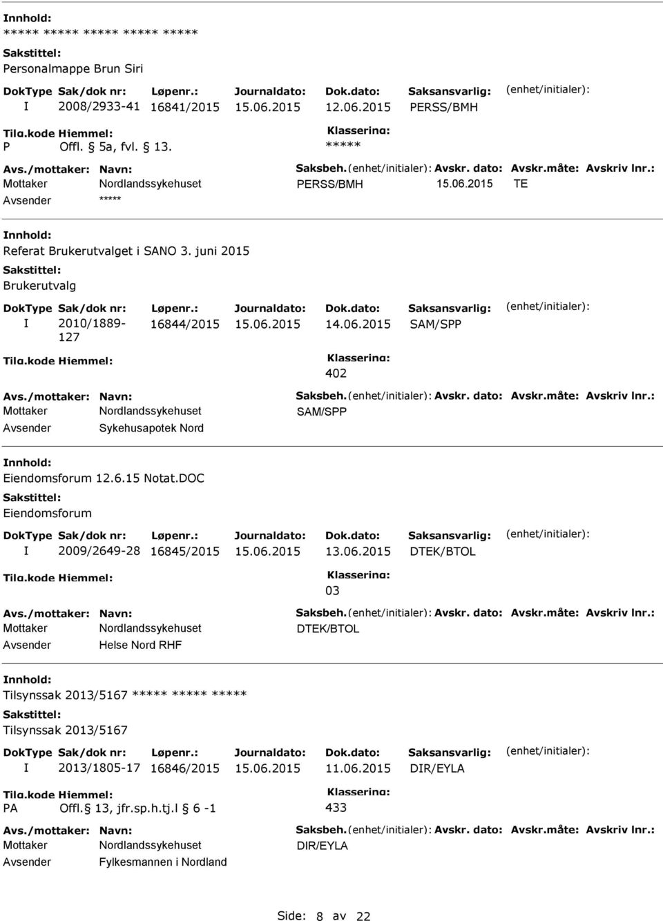 2015 SAM/S 402 SAM/S Avsender Sykehusapotek Nord nnhold: Eiendomsforum 12.6.15 Notat.DOC Eiendomsforum 2009/2649-28 16845/2015 13.06.