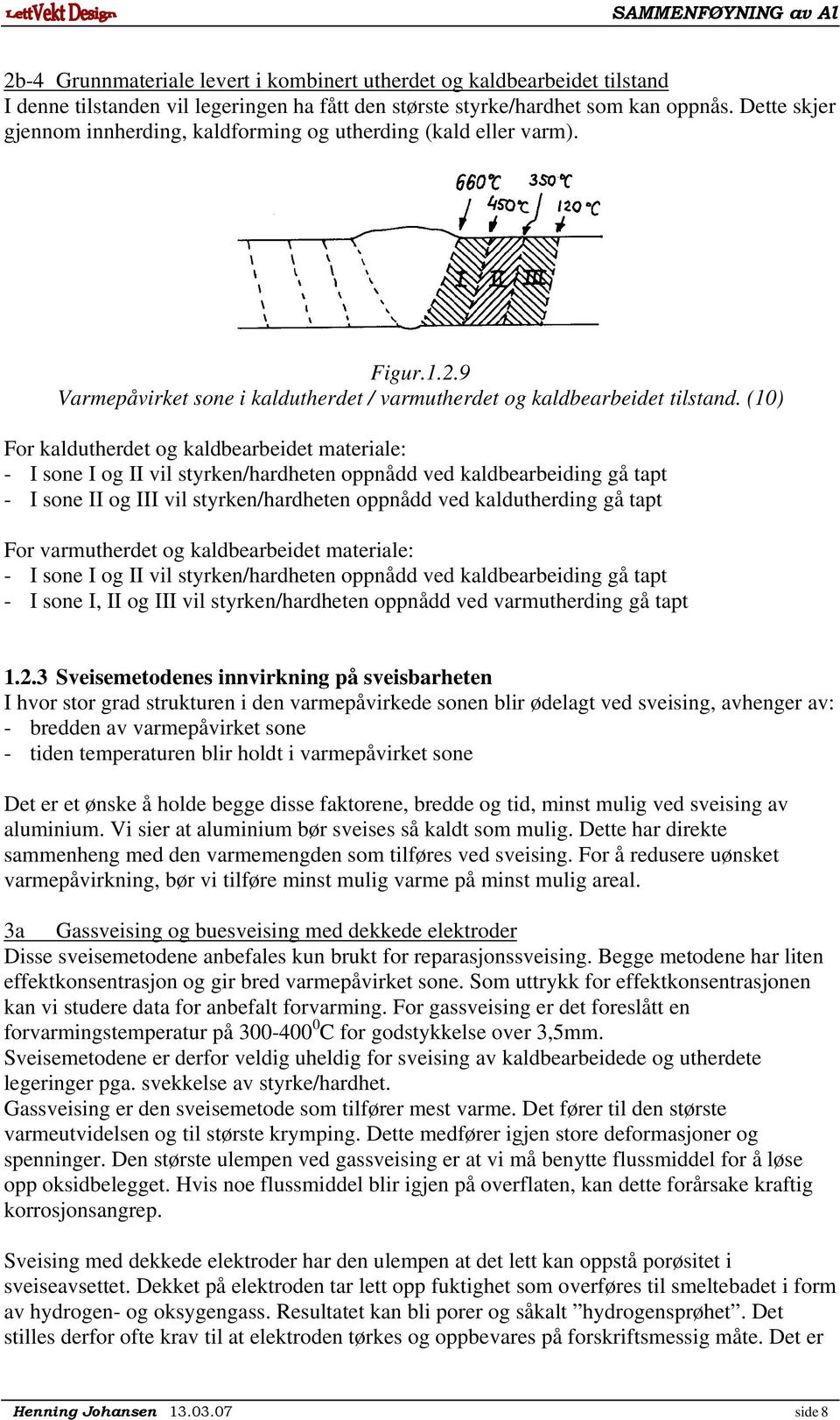 (10) For kaldutherdet og kaldbearbeidet materiale: - I sone I og II vil styrken/hardheten oppnådd ved kaldbearbeiding gå tapt - I sone II og III vil styrken/hardheten oppnådd ved kaldutherding gå