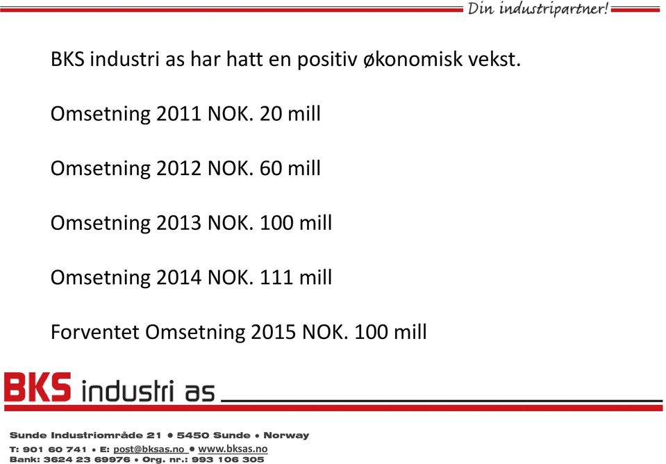 60 mill Omsetning 2013 NOK.
