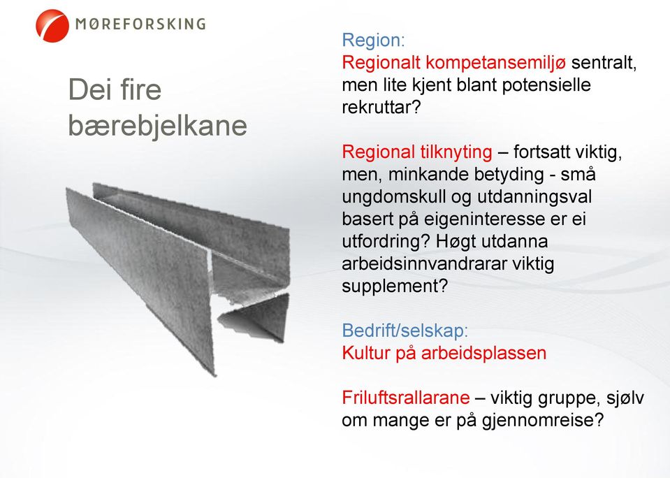 Regional tilknyting fortsatt viktig, men, minkande betyding - små ungdomskull og utdanningsval basert