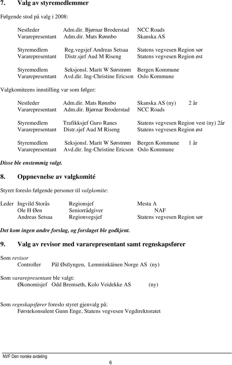 Ing-Christine Ericson Oslo Kommune Valgkomiteens innstilling var som følger: Nestleder Adm.dir.