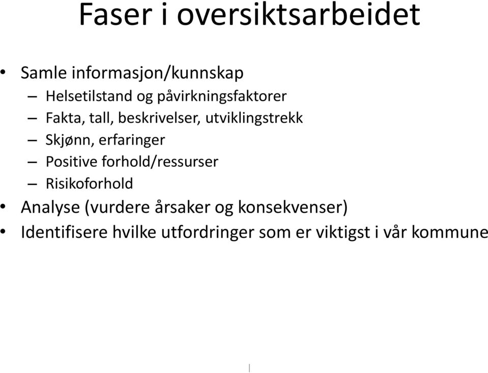 erfaringer Positive forhold/ressurser Risikoforhold Analyse (vurdere