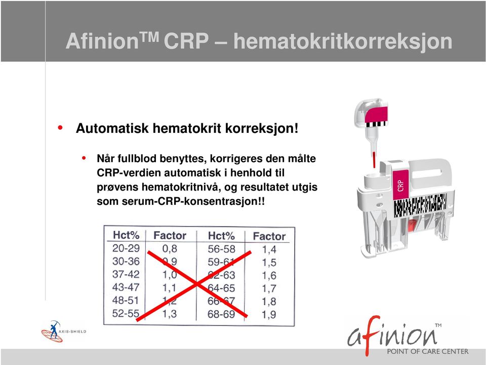 Når fullblod benyttes, korrigeres den målte CRP-verdien