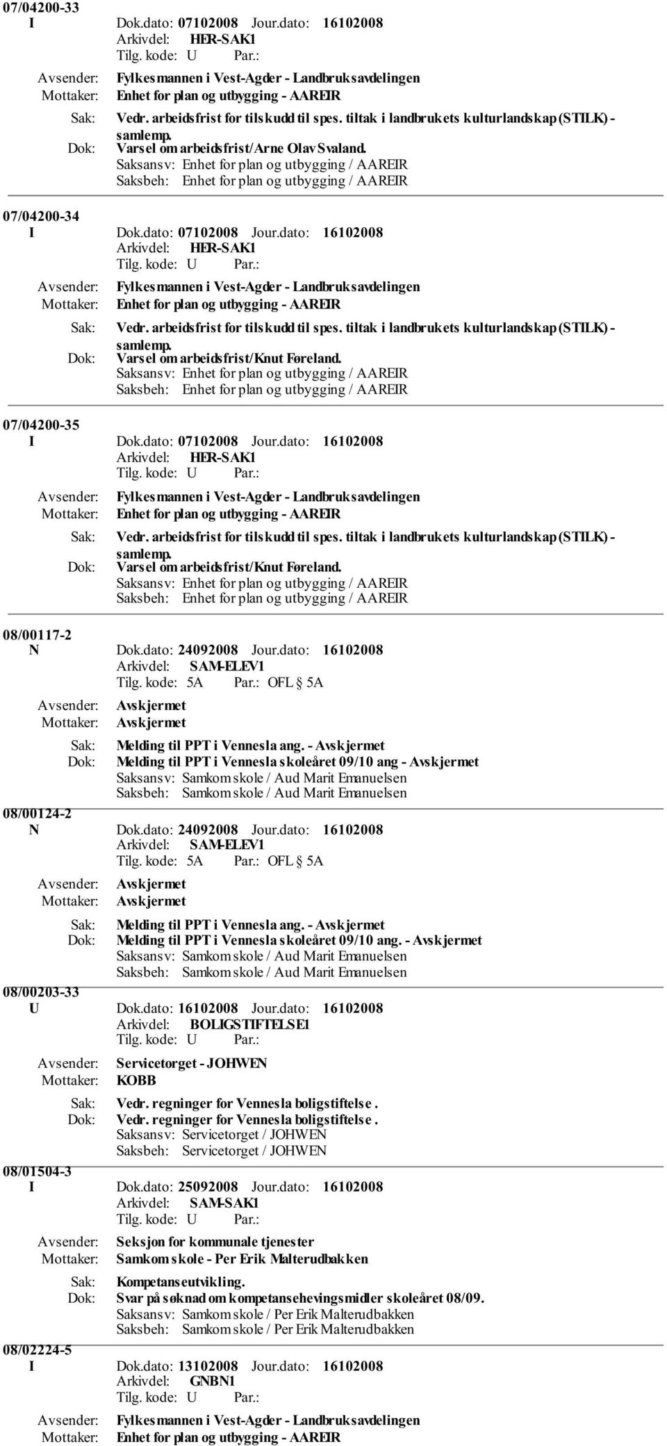 dato: Fylkesmannen i Vest-Agder - Landbruksavdelingen Enhet for plan og utbygging - AAREIR Vedr. arbeidsfrist for tilskudd til spes.