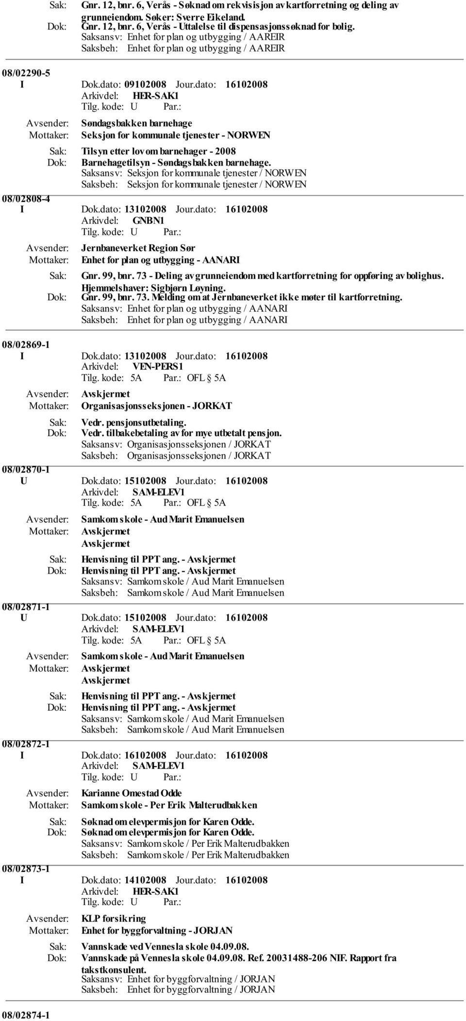 Saksansv: Seksjon for kommunale tjenester / NORWEN Saksbeh: Seksjon for kommunale tjenester / NORWEN 08/02808-4 I Dok.dato: 13102008 Jour.