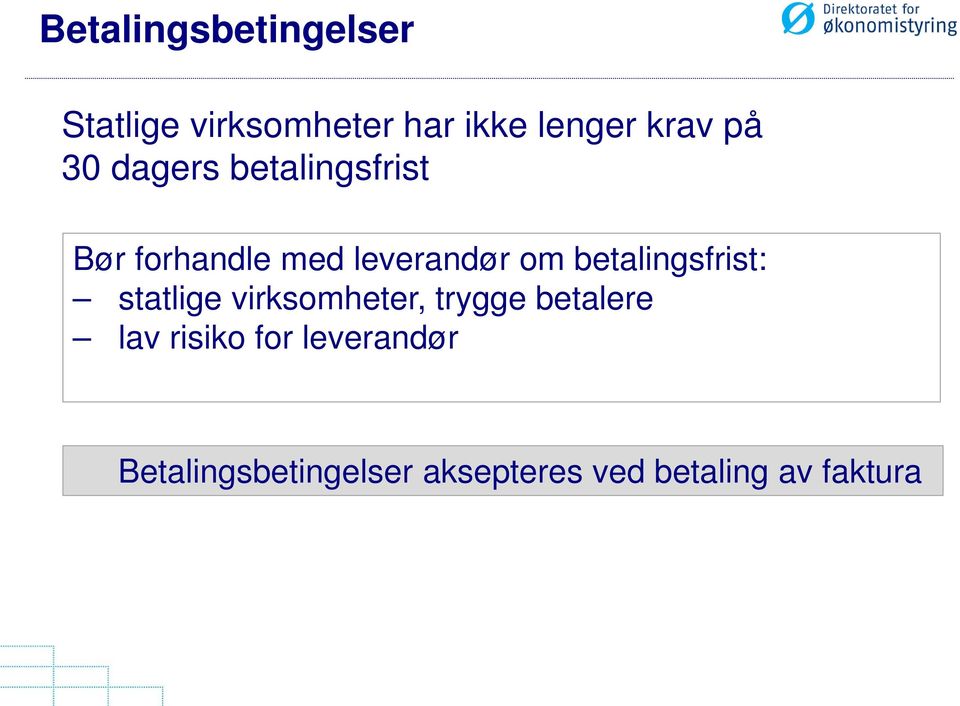 betalingsfrist: statlige virksomheter, trygge betalere lav