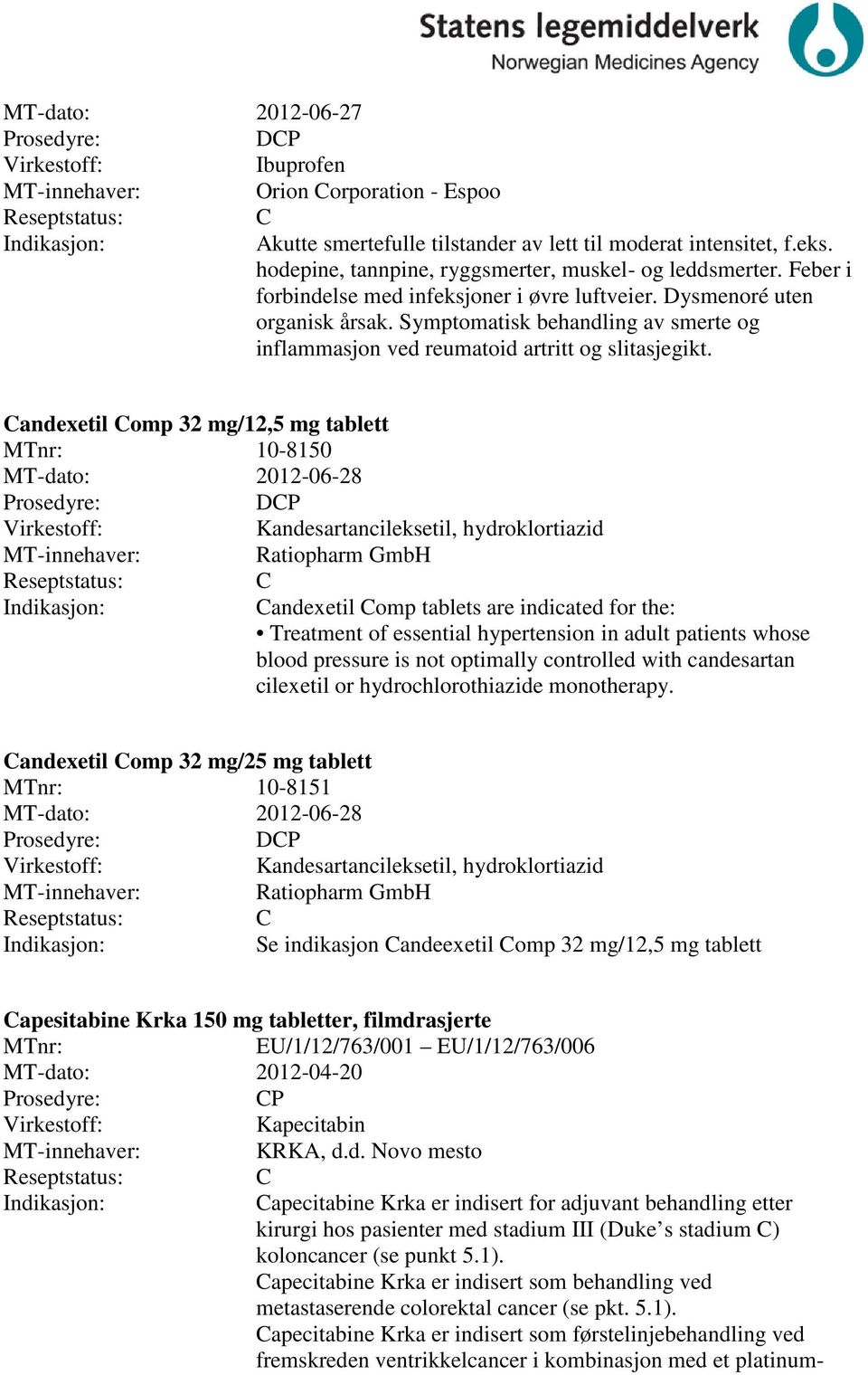 andexetil omp 32 mg/12,5 mg tablett MTnr: 10-8150 MT-dato: 2012-06-28 DP Kandesartancileksetil, hydroklortiazid Ratiopharm GmbH andexetil omp tablets are indicated for the: Treatment of essential