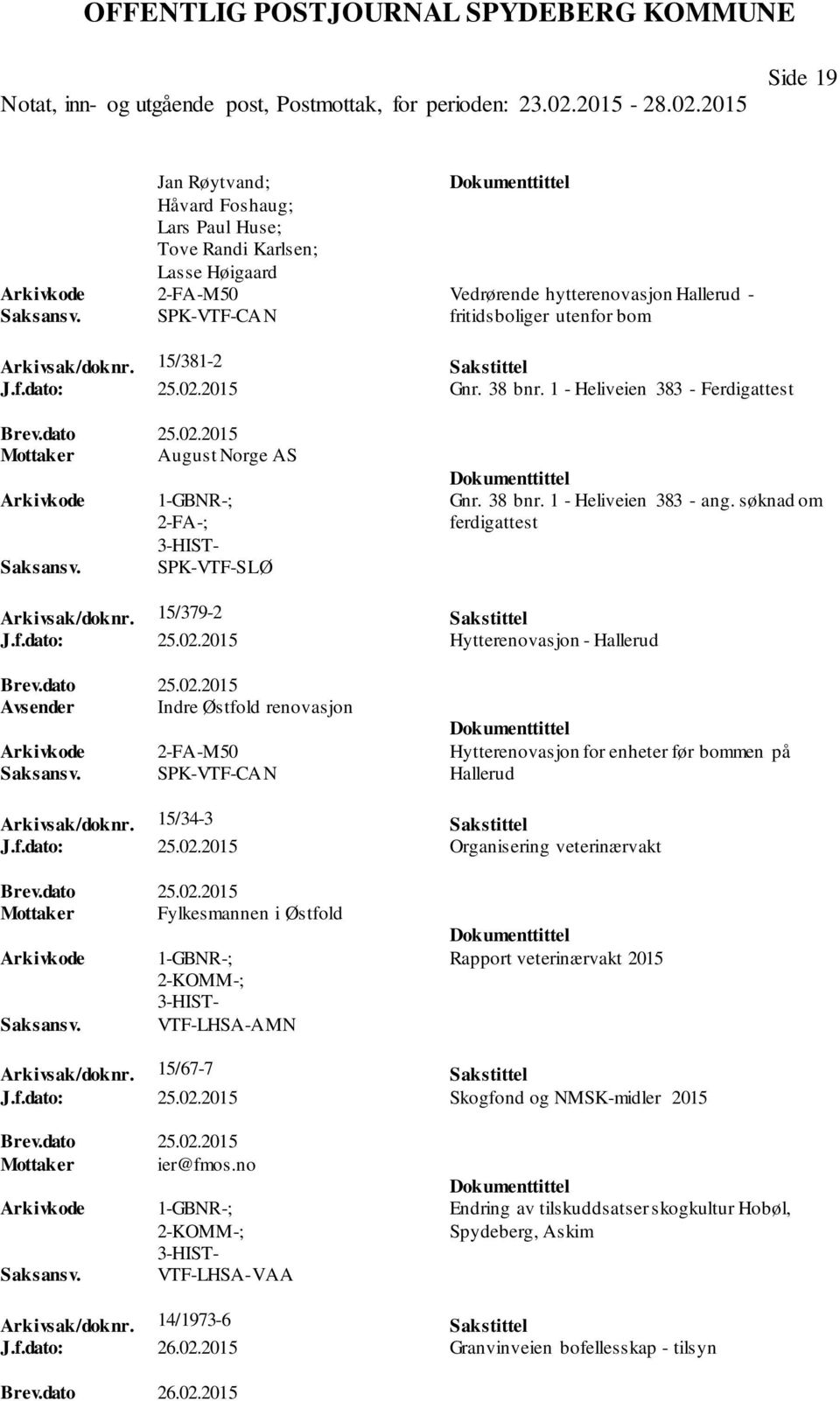 søknad om ferdigattest Arkivsak/doknr. 15/379-2 Sakstittel J.f.dato: 25.02.