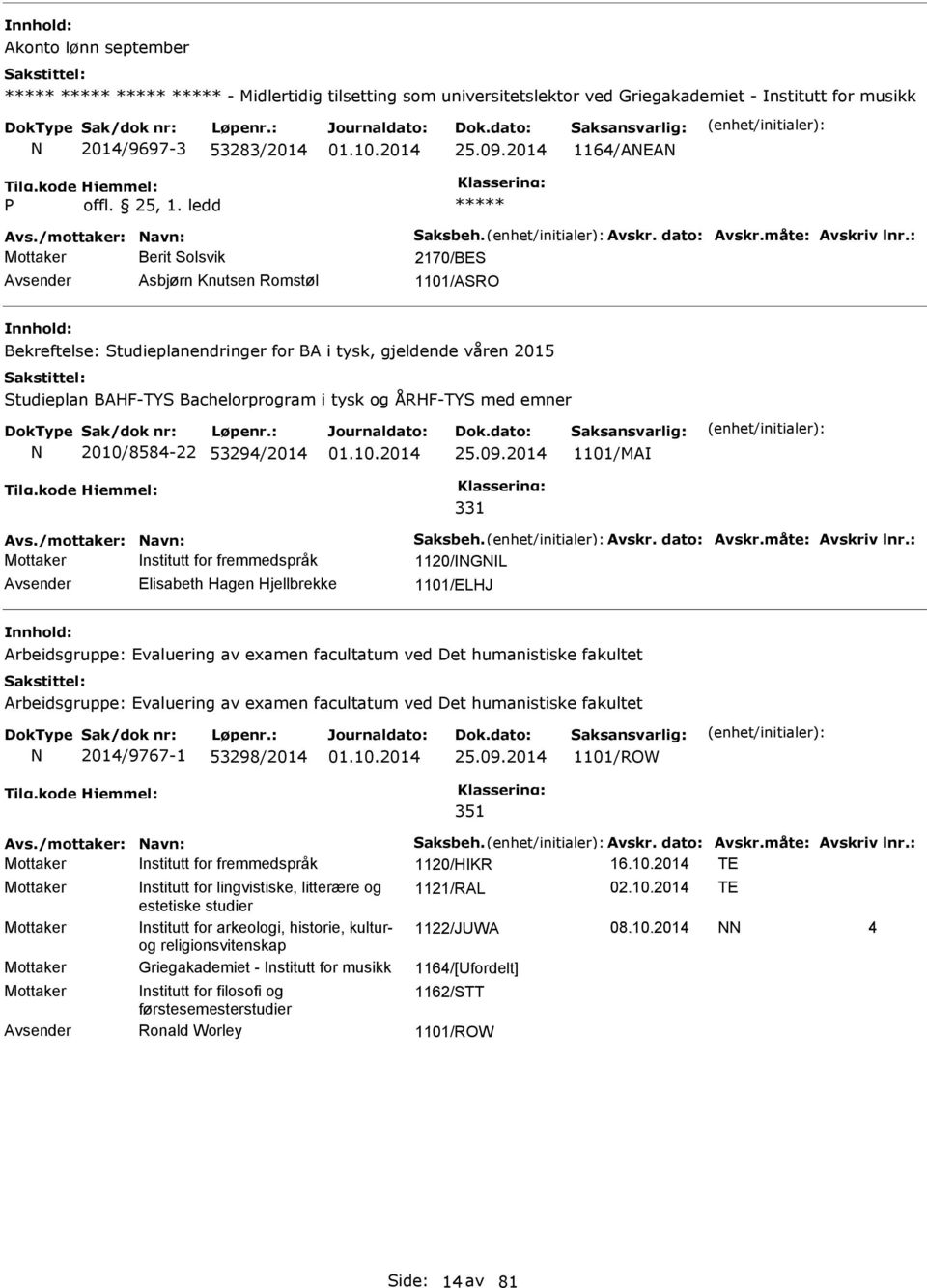 : Mottaker Berit Solsvik 2170/BES Asbjørn Knutsen Romstøl 1101/ASRO Bekreftelse: Studieplanendringer for BA i tysk, gjeldende våren 2015 Studieplan BAHF-TYS Bachelorprogram i tysk og ÅRHF-TYS med