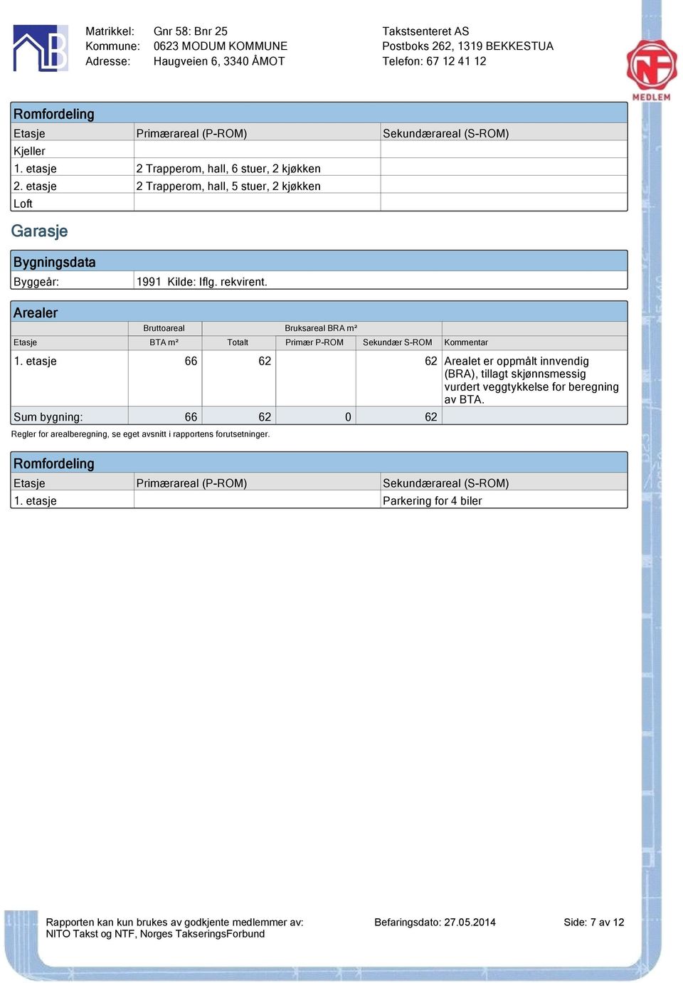 Arealer Bruttoareal Bruksareal BRA m² Etasje BTA m² Totalt Primær P-ROM Sekundær S-ROM Kommentar 1.