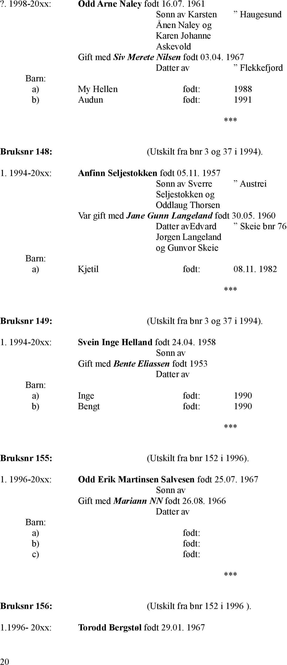 1957 Sverre Seljestokken og Oddlaug Thorsen Austrei Var gift med Jane Gunn Langeland født 30.05. 1960 Edvard Skeie bnr 76 Jørgen Langeland og Gunvor Skeie a) Kjetil født: 08.11.