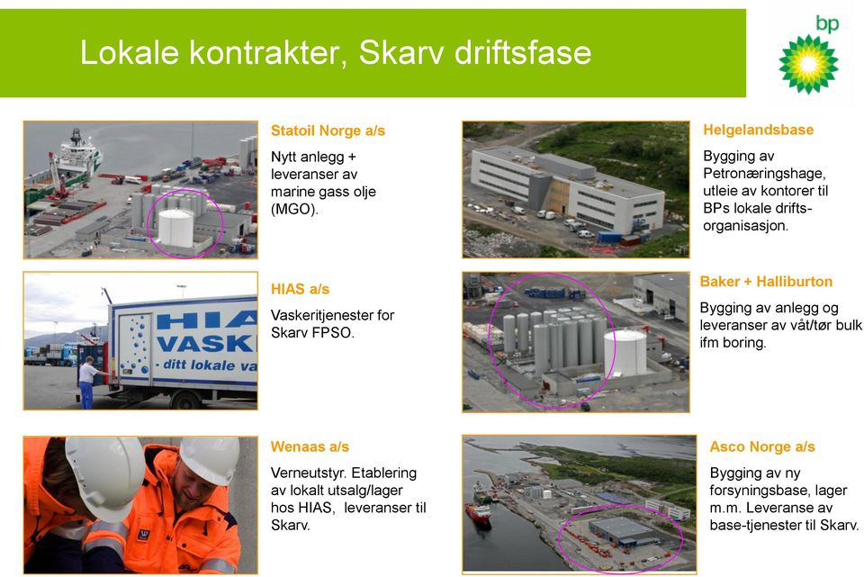 HIAS a/s Vaskeritjenester for Skarv FPSO. Baker + Halliburton Bygging av anlegg og leveranser av våt/tør bulk ifm boring.