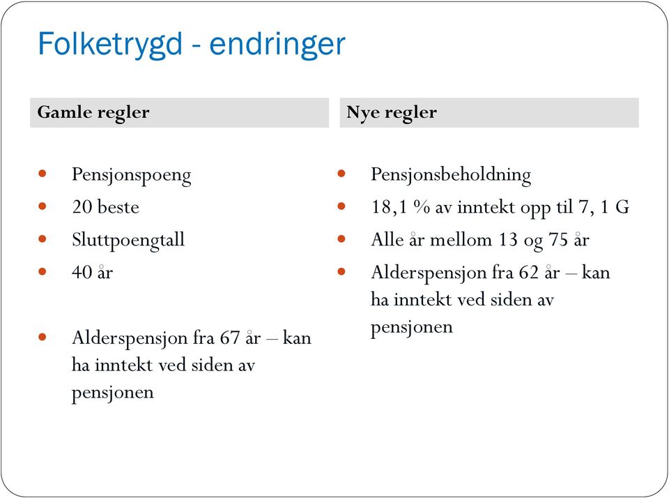 pensjonen Pensjonsbeholdning 18,1 % av inntekt opp til 7, 1 G Alle år