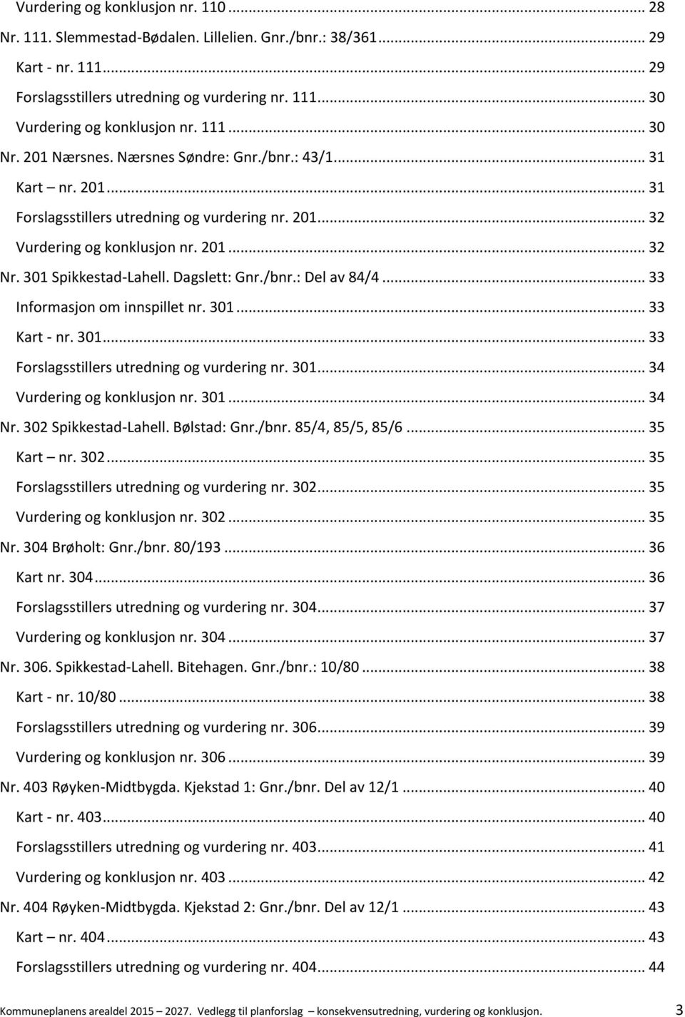 301 Spikkestad-Lahell. Dagslett: Gnr./bnr.: Del av 84/4... 33 Informasjon om innspillet nr. 301... 33 Kart - nr. 301... 33 Forslagsstillers utredning og vurdering nr. 301... 34 Vurdering og konklusjon nr.