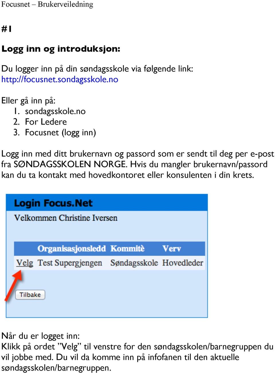 Focusnet (logg inn) Logg inn med ditt brukernavn og passord som er sendt til deg per e-post fra SØNDAGSSKOLEN NORGE.