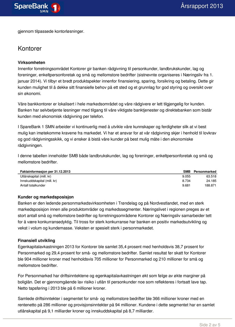 Næringsliv fra 1. januar 2014). Vi tilbyr et bredt produktspekter innenfor finansiering, sparing, forsikring og betaling.