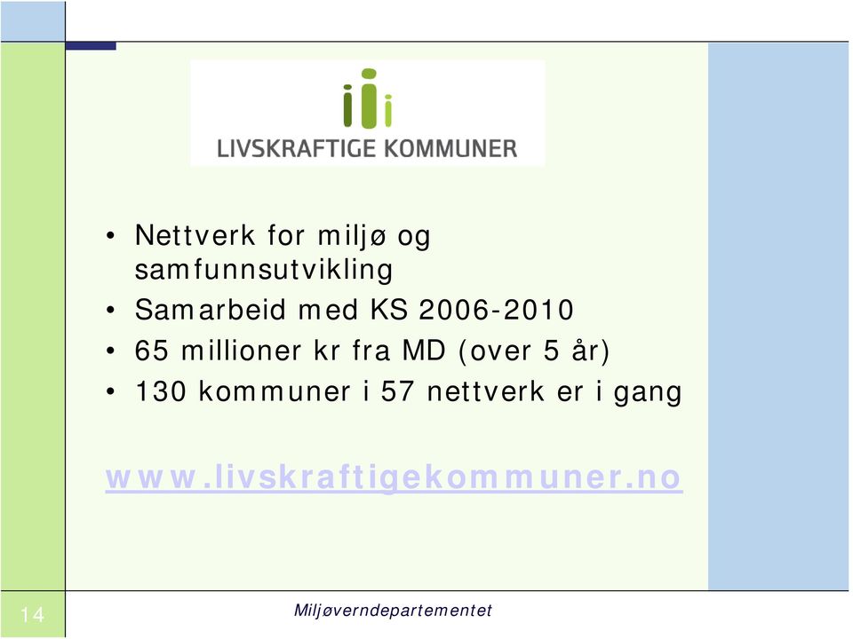 MD (over 5 år) 130 kommuner i 57 nettverk er i