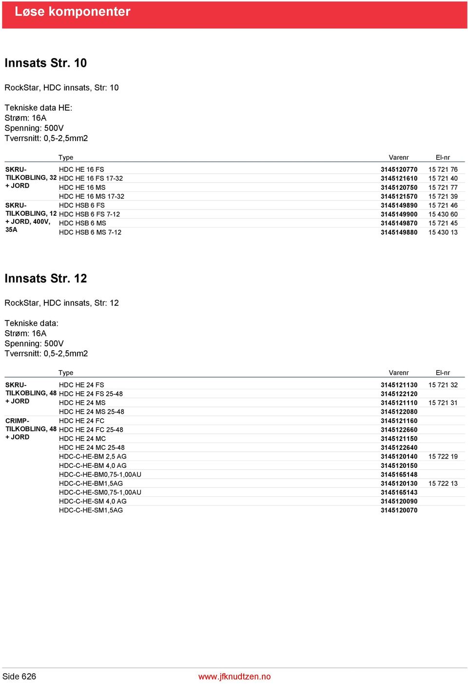 JORD HDC HE 16 MS 3145120750 15 721 77 HDC HE 16 MS 17-32 3145121570 15 721 39 SKRU- HDC HSB 6 FS 3145149890 15 721 46 TILKOBLING, 12 HDC HSB 6 FS 7-12 3145149900 15 430 60 + JORD, 400V, HDC HSB 6 MS
