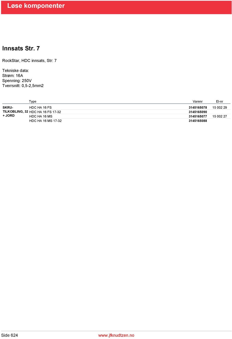 Tverrsnitt: 0,5-2,5mm2 SKRU- HDC HA 16 FS 3145165078 15 002 29