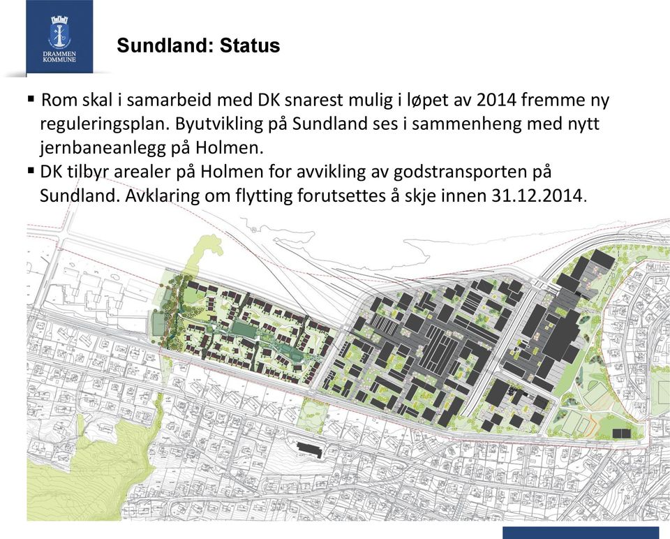 Byutvikling på Sundland ses i sammenheng med nytt jernbaneanlegg på Holmen.