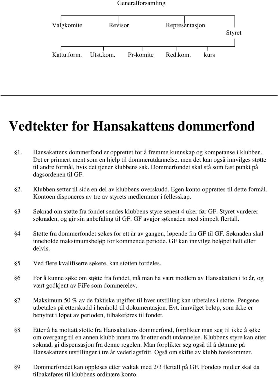 Det er primært ment som en hjelp til dommerutdannelse, men det kan også innvilges støtte til andre formål, hvis det tjener klubbens sak. Dommerfondet skal stå som fast punkt på dagsordenen til GF. 2.