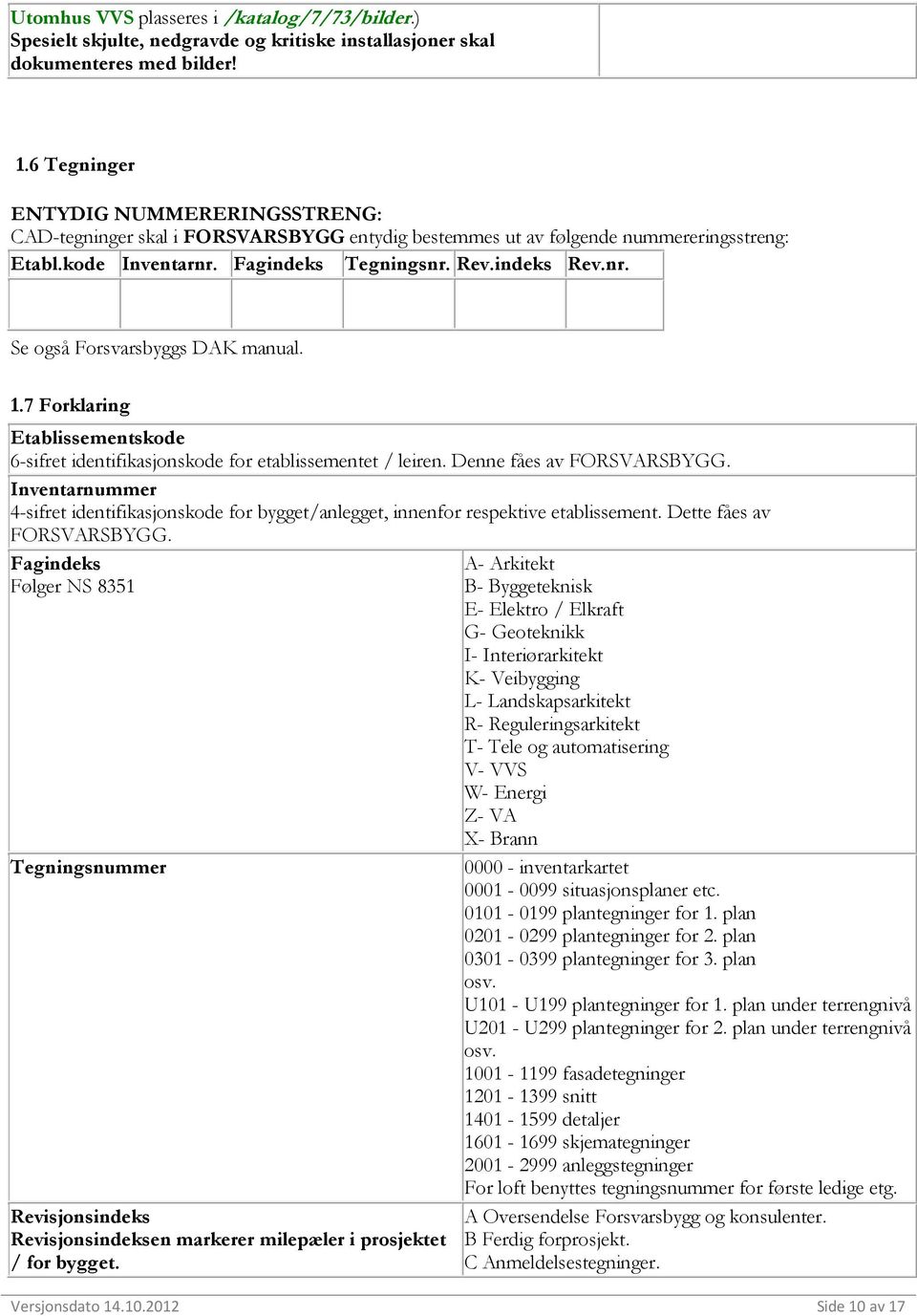 1.7 Forklaring Etablissementskode 6-sifret identifikasjonskode for etablissementet / leiren. Denne fåes av FORSVARSBYGG.