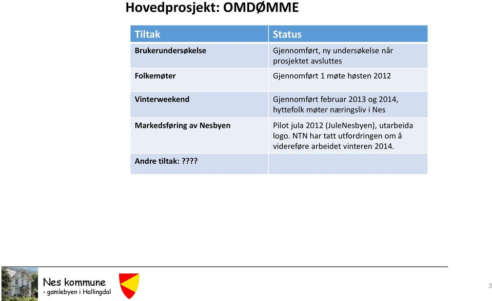 2013 og 2014, hyttefolk møter næringsliv i Nes Markedsføring av Nesbyen Andre tiltak:?