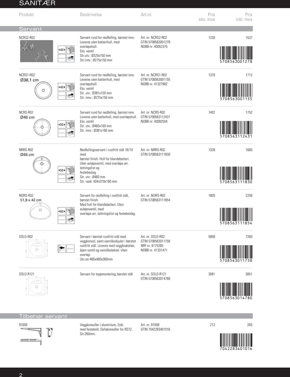 : Ø381x150 mm Str. innv.: Ø275x150 mm Art. nr. NCRS1-R02 GTIN 5708563001155 NOBB nr. 41327982 1370 1712 5708563001155 NCRS-R02 50 Servant rund for nedfelling, børstet innv.