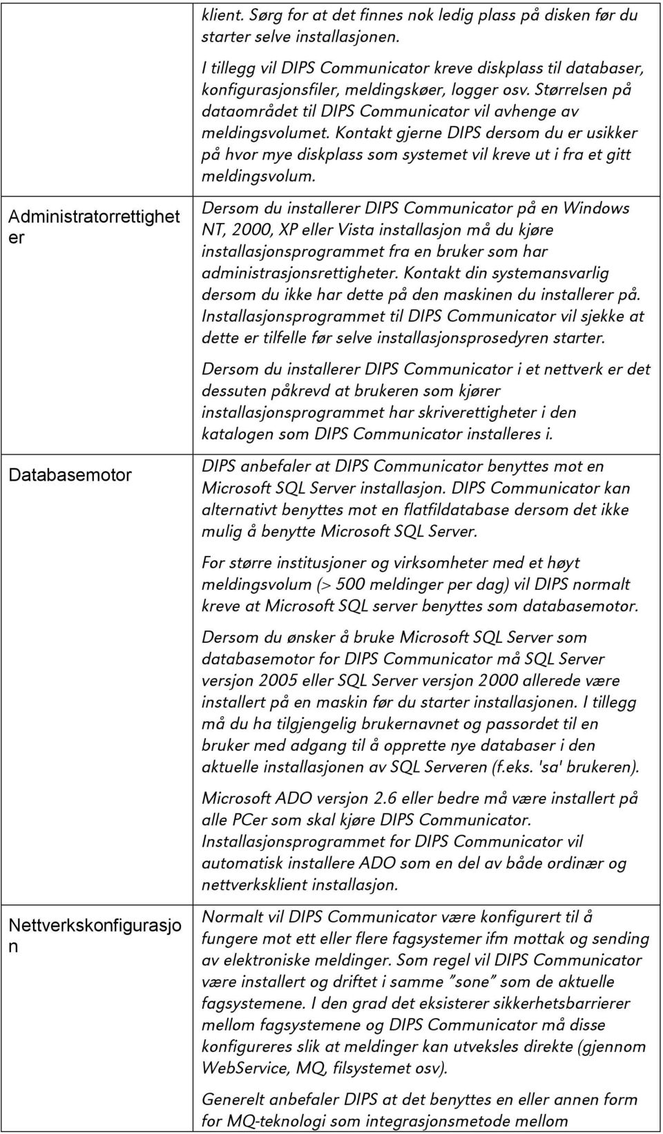 Kontakt gjerne DIPS dersom du er usikker på hvor mye diskplass som systemet vil kreve ut i fra et gitt meldingsvolum.