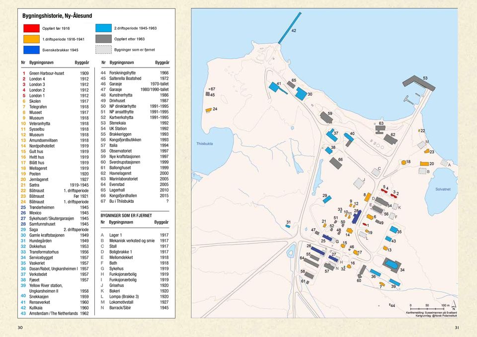 driftsperiode 1945-1963 0 50 100 m Nr Bygningsnavn Byggeår Nr Bygningsnavn Byggeår 60 Ḱartfremstilling: Sysselmannen på Svalbard Oppført etter 1963 1 Green Harbour-huset 1909 44 Forskningshytte 1966