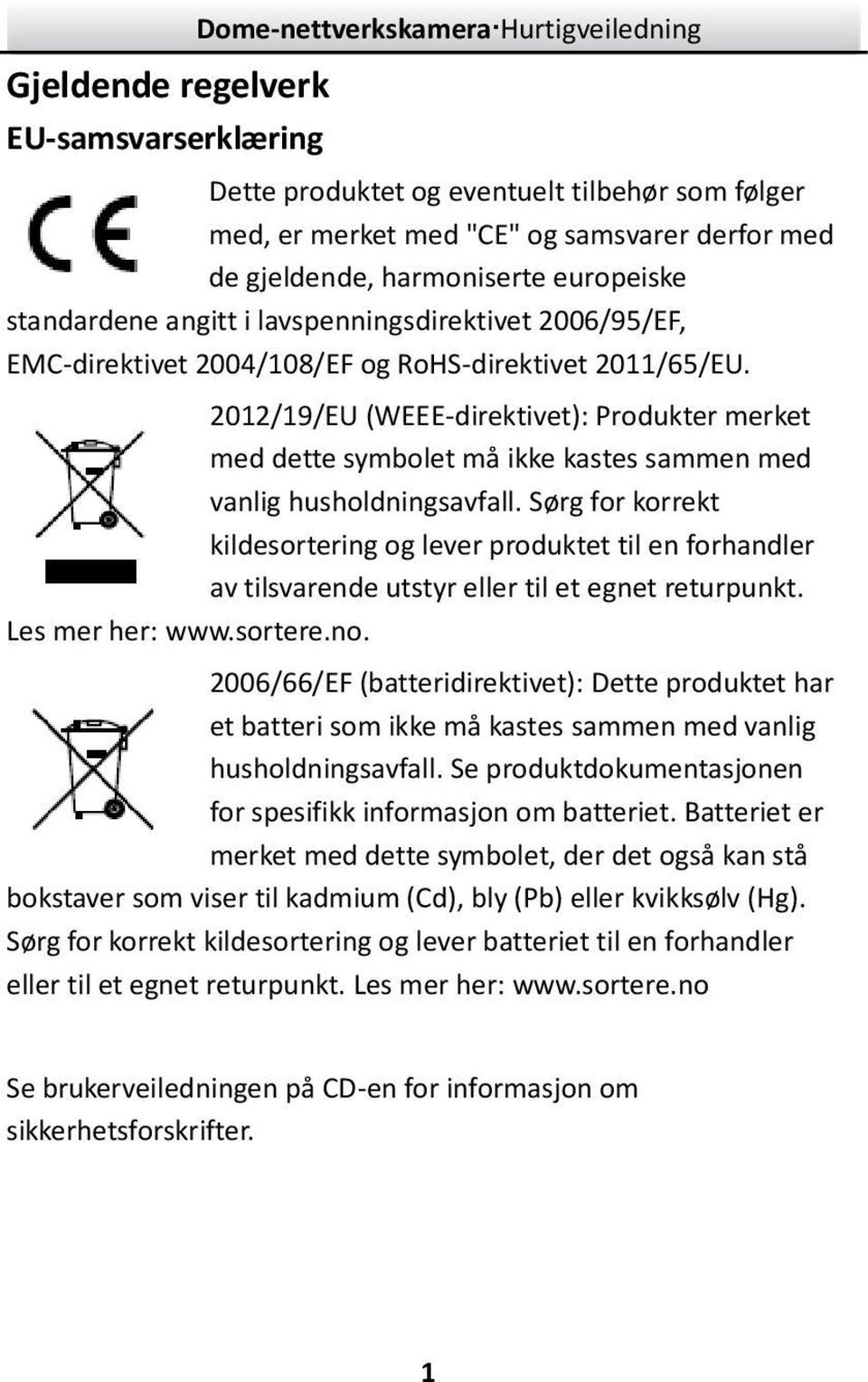 2012/19/EU (WEEE-direktivet): Produkter merket med dette symbolet må ikke kastes sammen med vanlig husholdningsavfall.