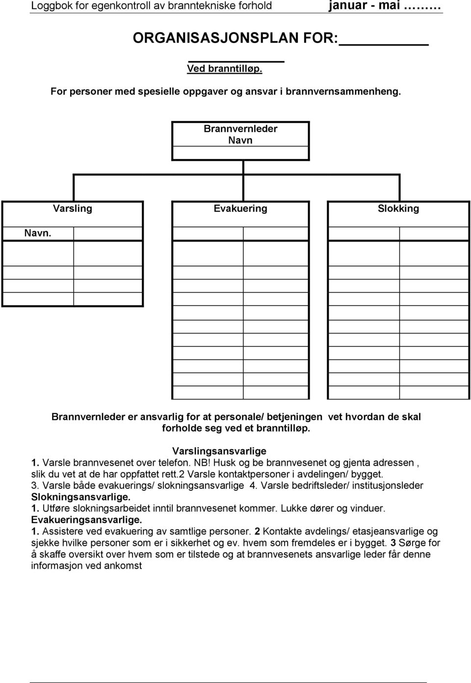 Husk og be brannvesenet og gjenta adressen, slik du vet at de har oppfattet rett.2 Varsle kontaktpersoner i avdelingen/ bygget. 3. Varsle både evakuerings/ slokningsansvarlige 4.