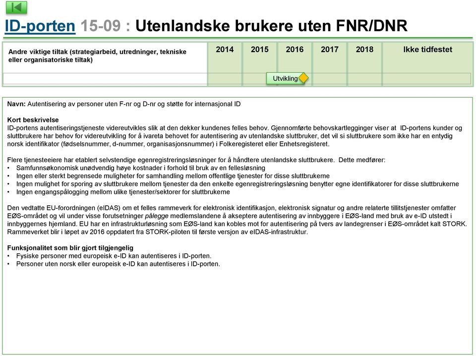 Gjennomførte behovskartlegginger viser at ID-portens kunder og sluttbrukere har behov for videreutvikling for å ivareta behovet for autentisering av utenlandske sluttbruker, det vil si sluttbrukere