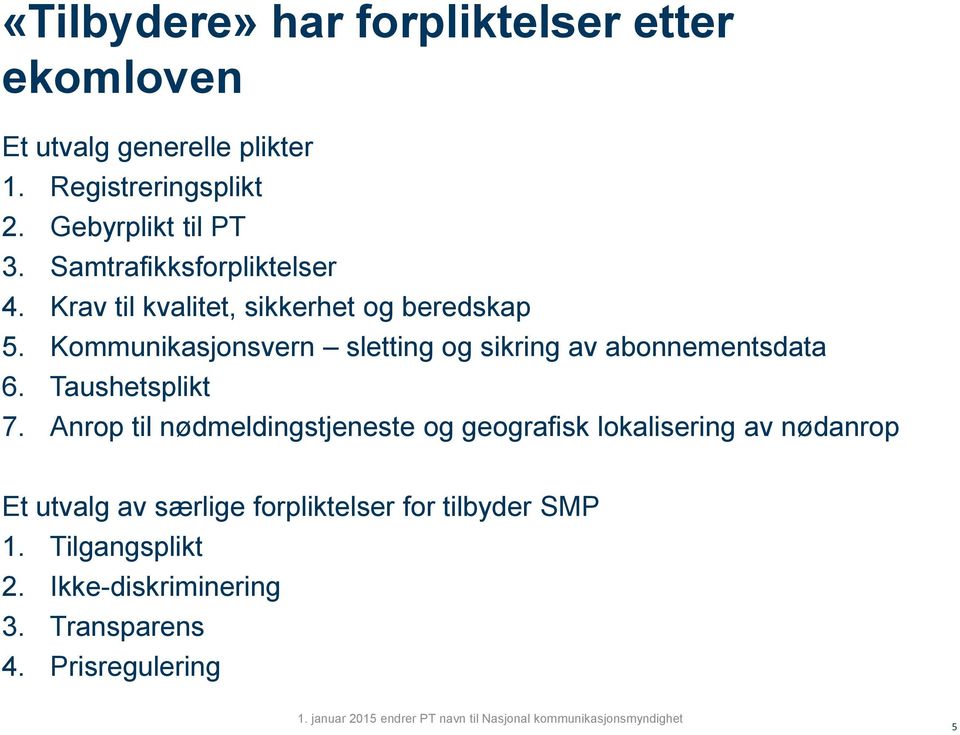 Kommunikasjonsvern sletting og sikring av abonnementsdata 6. Taushetsplikt 7.