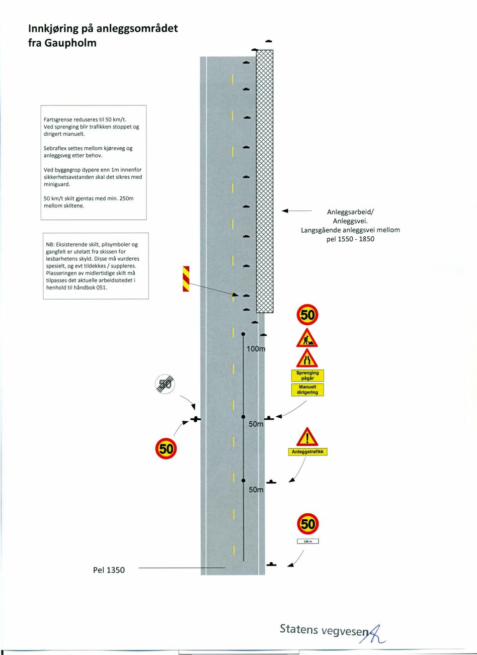 25m mellom skiltene. NB: Eksisterende skilt, pilsymboler og gangfelt er utelatt fra skissen for lesbarhetens skyld. isse må vurderes spesielt, og evt tildekkes / suppleres.