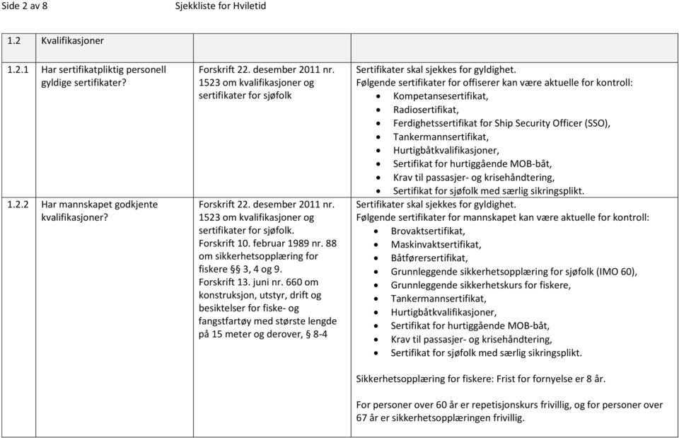 88 om sikkerhetsopplæring for fiskere 3, 4 og 9. Forskrift 13. juni nr.