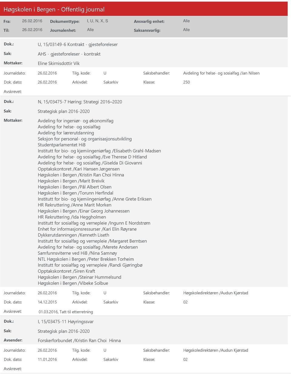 for personal- og organisasjonsutvikling Studentparlamentet HiB Institutt for bio- og kjemiingeniørfag /Elisabeth Grahl-Madsen Avdeling for helse- og sosialfag /Eve Therese D Hitland Avdeling for