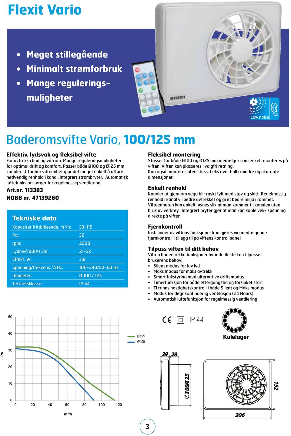 Automatisk luftefunksjon sørger for regelmessig ventilering. Art.nr. 113383 NOBB nr.