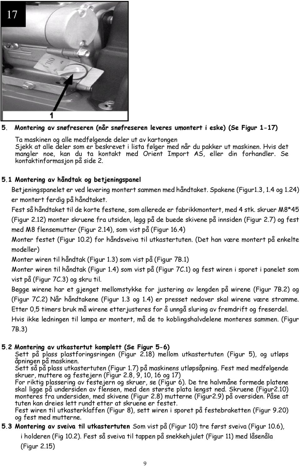 1 Montering av håndtak og betjeningspanel Betjeningspanelet er ved levering montert sammen med håndtaket. Spakene (Figur1.3, 1.4 og 1.24) er montert ferdig på håndtaket.