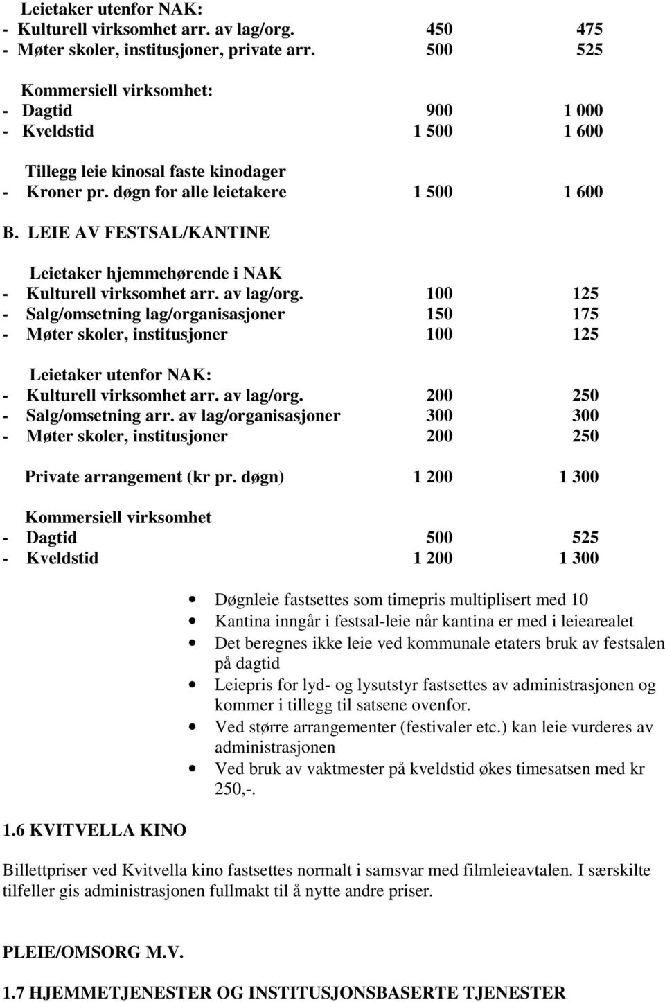LEIE AV FESTSAL/KANTINE Leietaker hjemmehørende i NAK - Kulturell virksomhet arr. av lag/org.