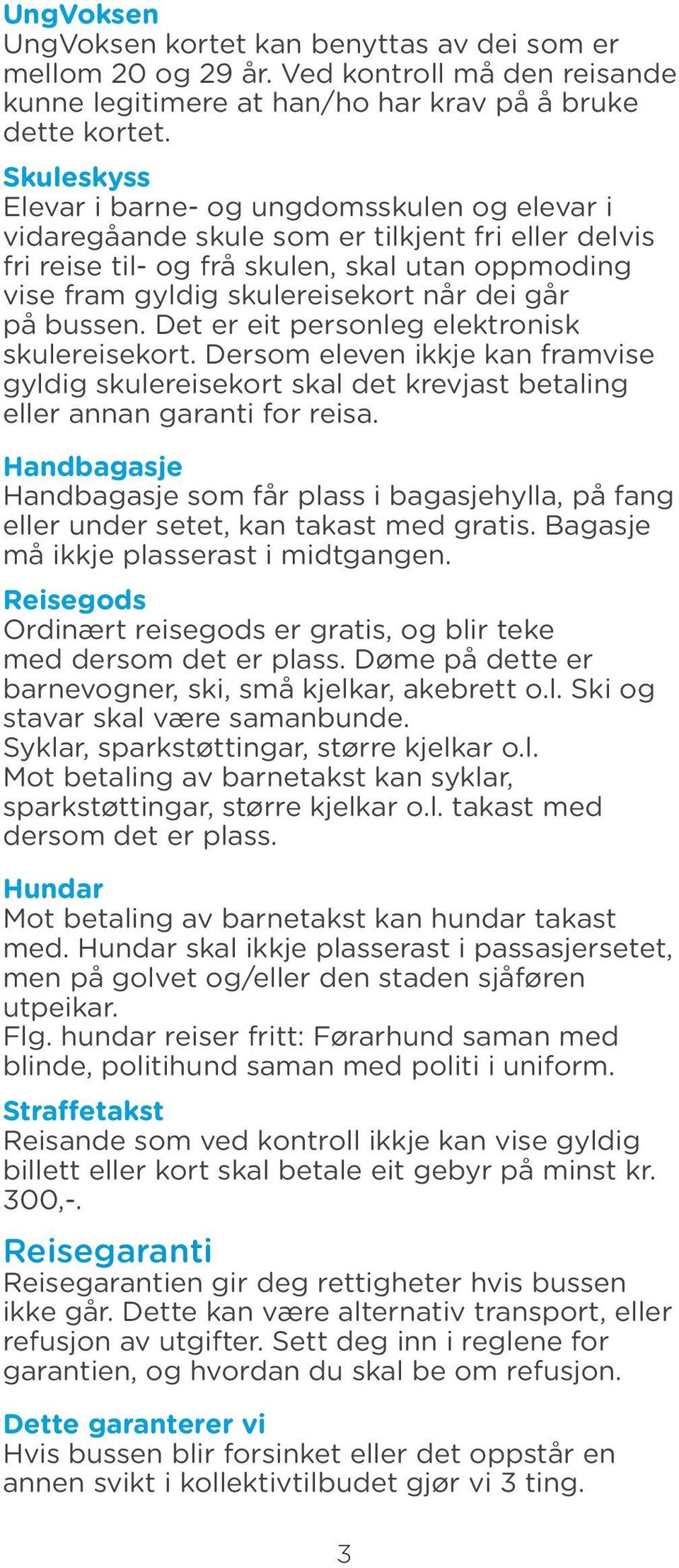 går på bussen. Det er eit personleg elektronisk skulereisekort. Dersom eleven ikkje kan framvise gyldig skulereisekort skal det krevjast betaling eller annan garanti for reisa.