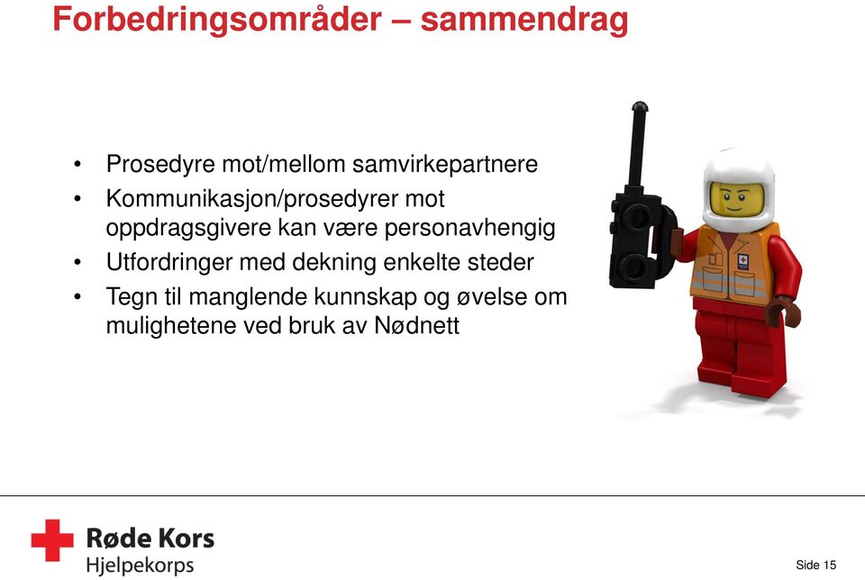 kan være personavhengig Utfordringer med dekning enkelte steder