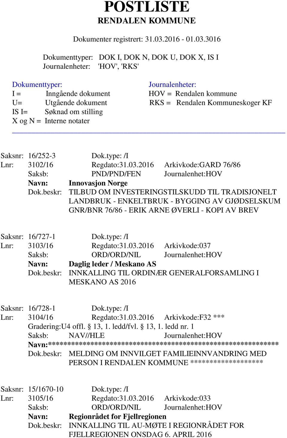type: /I Lnr: 3103/16 Regdato:31.03.2016 Arkivkode:037 Saksb: ORD/ORD/NIL Journalenhet:HOV Navn: Daglig leder / Meskano AS Dok.