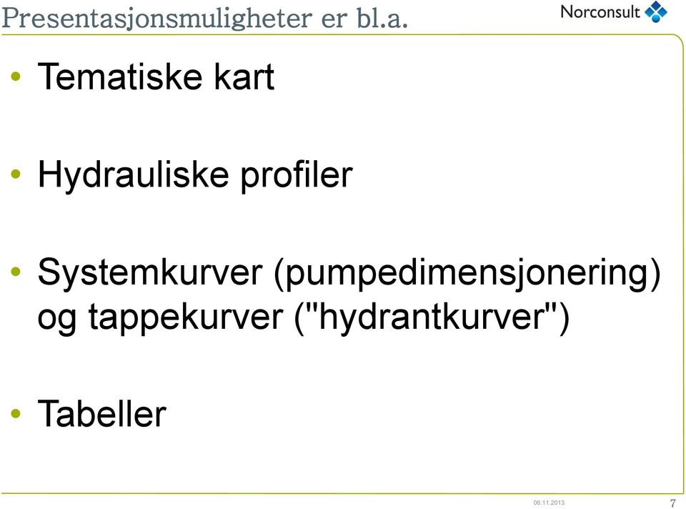 Tematiske kart Hydrauliske profiler