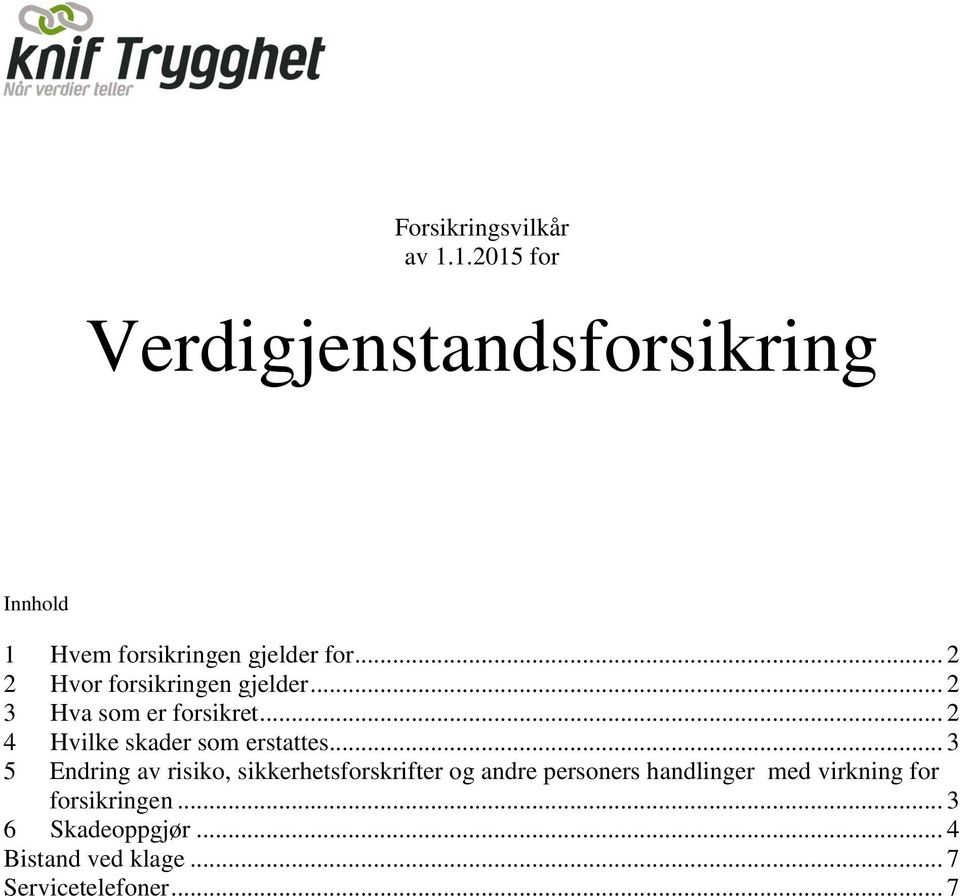 .. 2 2 Hvor forsikringen gjelder... 2 3 Hva som er forsikret... 2 4 Hvilke skader som erstattes.