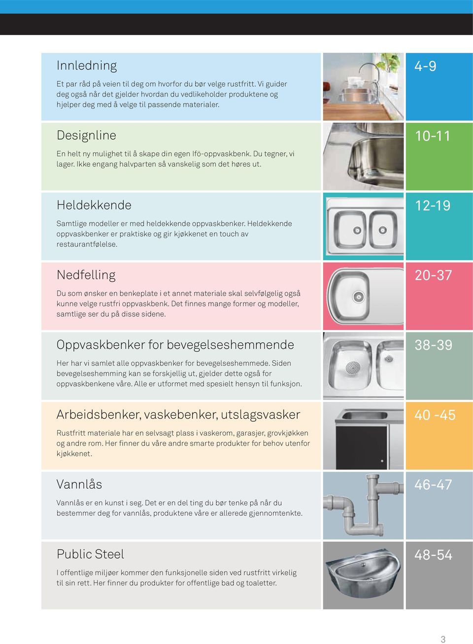 4-9 10-11 Heldekkende 12-19 Samtlige modeller er med heldekkende oppvaskbenker. Heldekkende oppvaskbenker er praktiske og gir kjøkkenet en touch av restaurantfølelse.