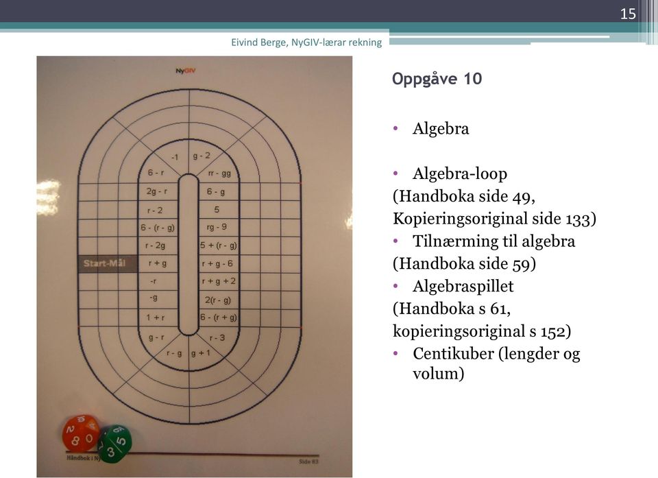 algebra (Handboka side 59) Algebraspillet (Handboka