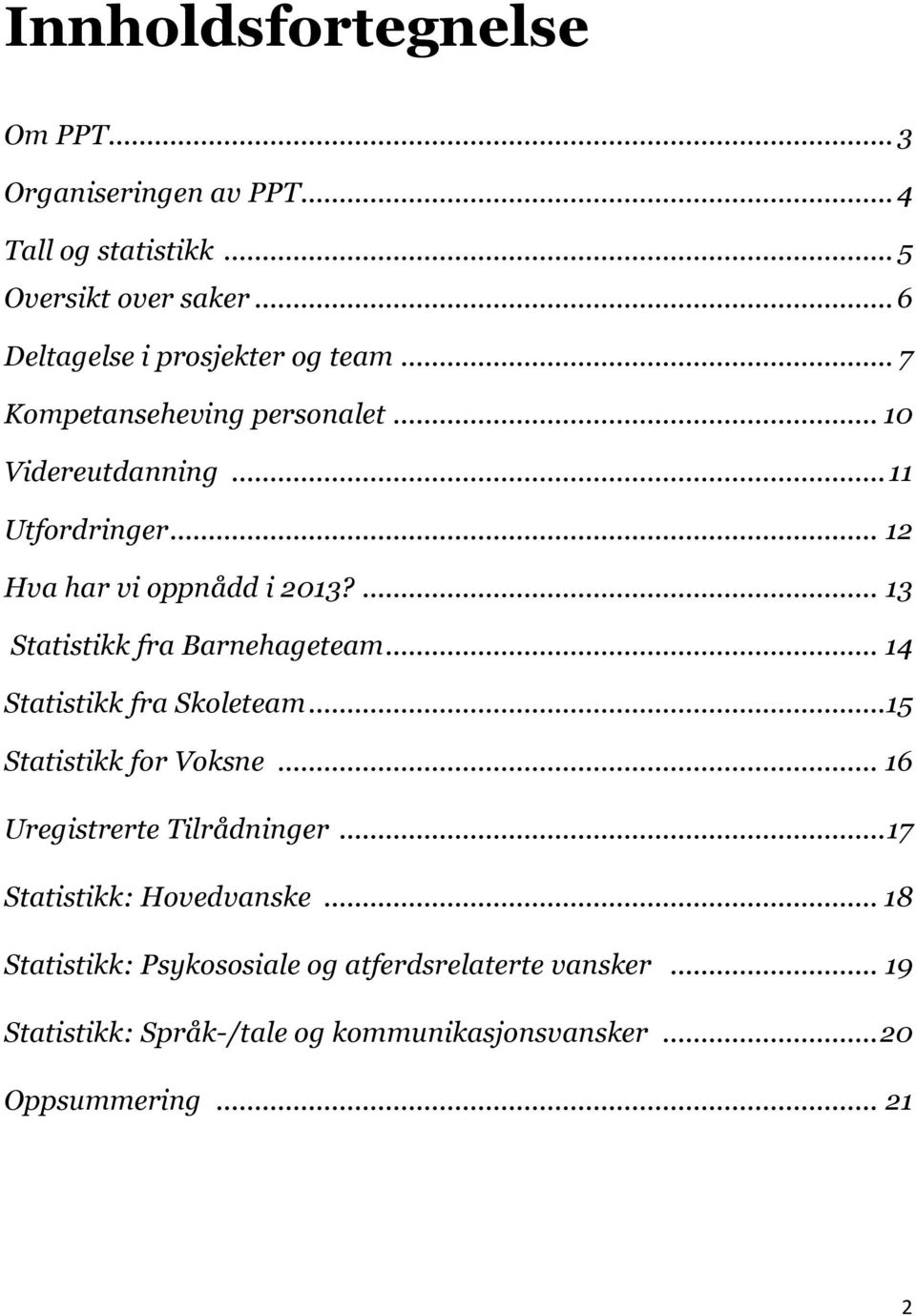 .. 12 Hva har vi oppnådd i 213?... 13 Statistikk fra Barnehageteam... 14 Statistikk fra Skoleteam... 15 Statistikk for Voksne.