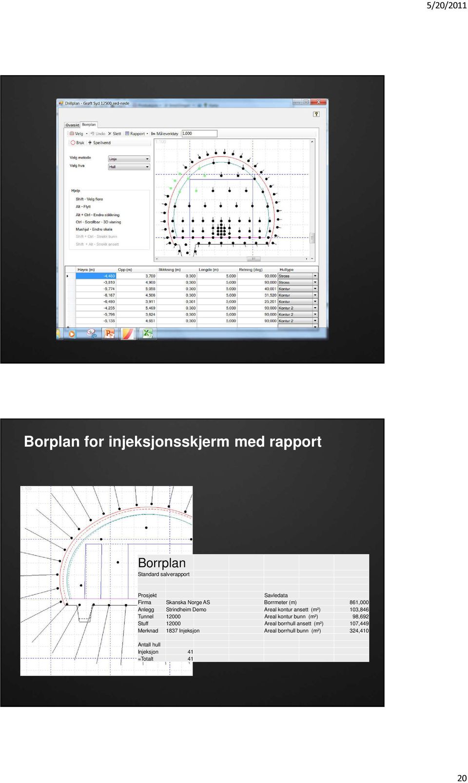 103,846 Tunnel 12000 Areal kontur bunn (m²) 98,692 Stuff 12000 Areal borrhull ansett (m²)